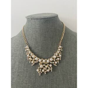 rhinestone bib necklace gold tone